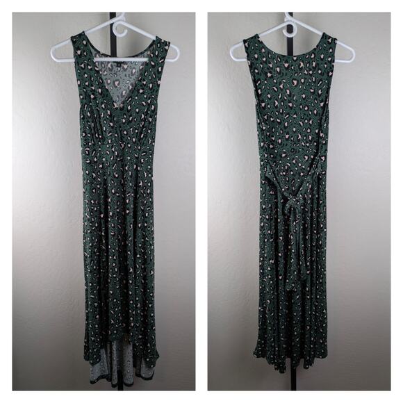 Torrid Studio Knit Hi-Low Midi Length Sleeveless Dress Green Leopard - Picture 2 of 8